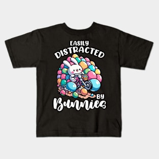 Easily Distrected By Bunnies I Bunny Egg Hunting Kids T-Shirt